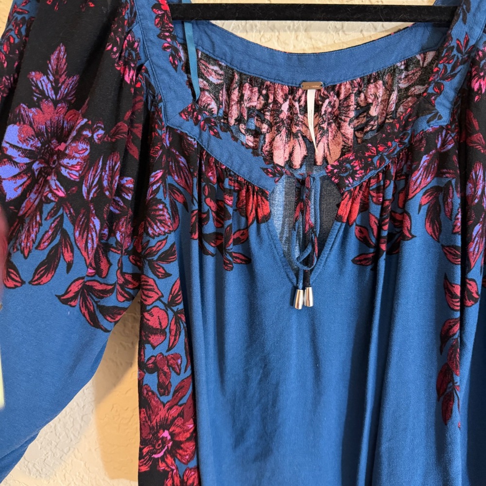 Free People Wild Memories Peasant Blouse in‎ Dark Turquoise Size Small Light - Picture 5 of 10